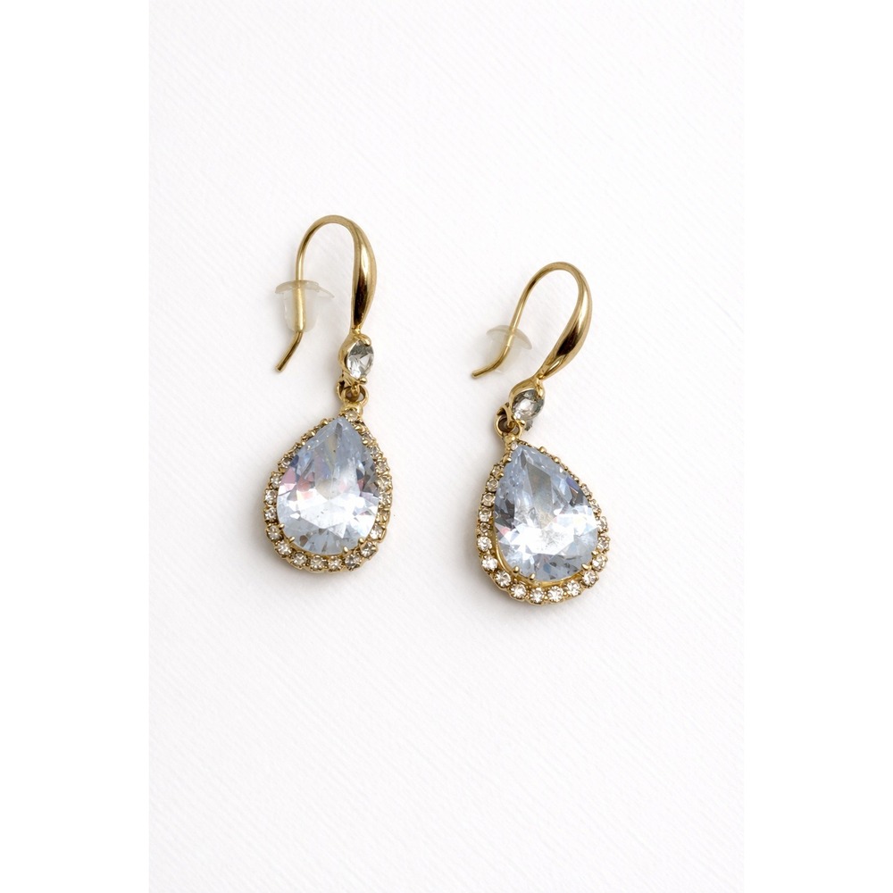Gold-Tone Teardrop Crystal Dangle Earrings‎ | Hook Style Classic Sparkle